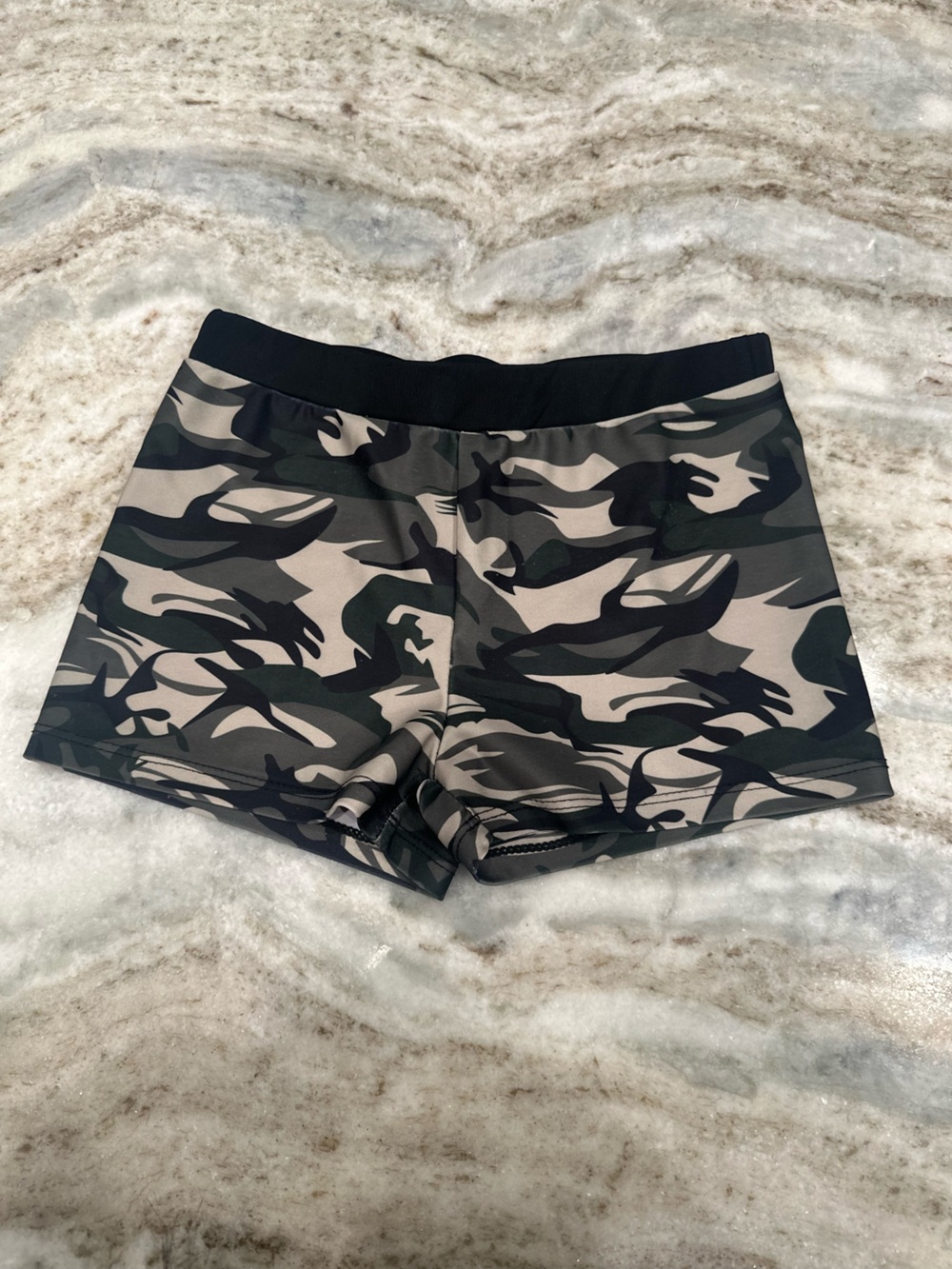 Camo Print Women's Athletic Shorts - Black Waistband